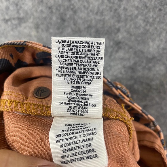 Free People Skirt 26 Orange Black Leopard Print Denim Mini Zip It Up High Rise - Picture 8 of 11